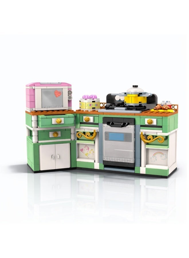 إيلفين Elfin Doll Kitchen Building Blocks Playset – دمية مع مطبخ مكعبات بناء 300 قطعة - Image 4